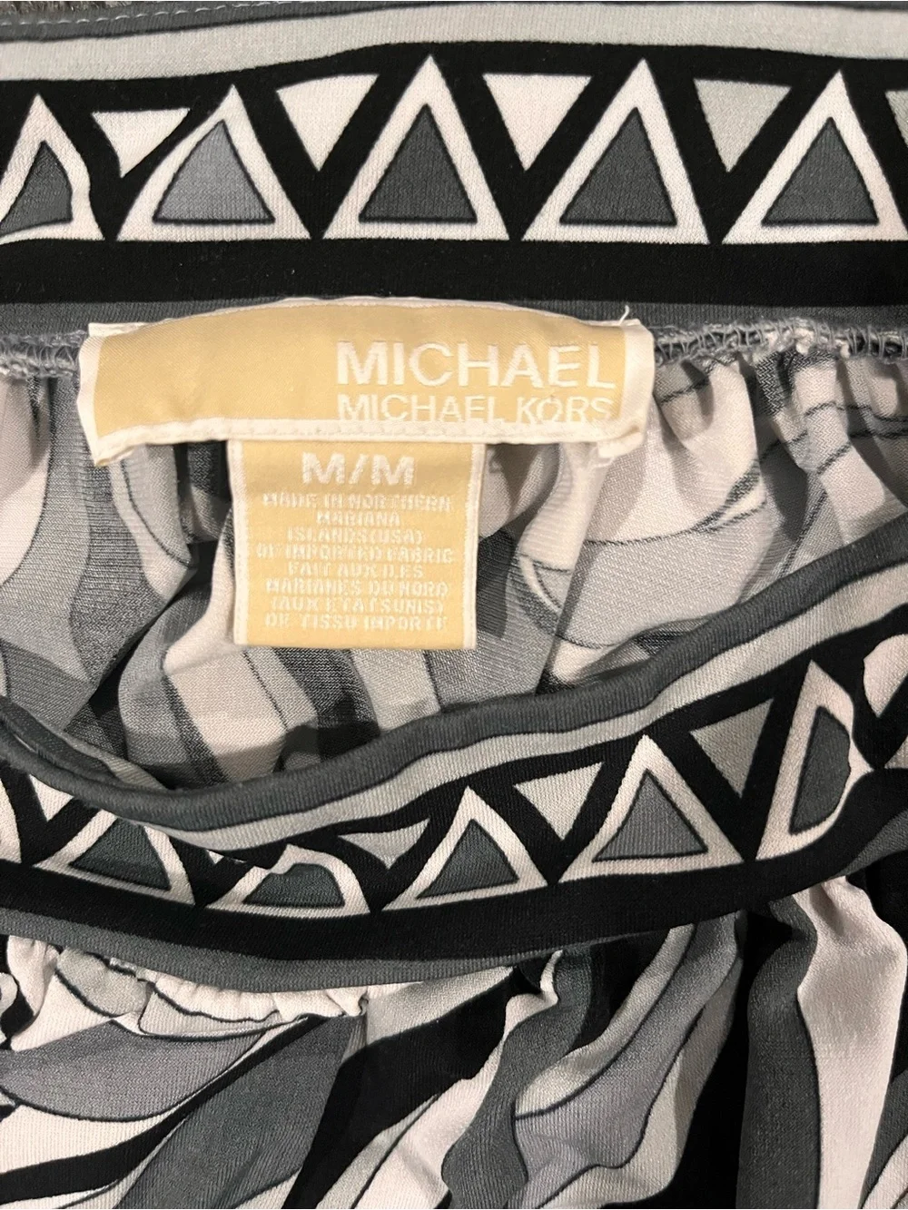 Michael Kors Black & White Geometric Square-Neck Women's Top Size Medium
